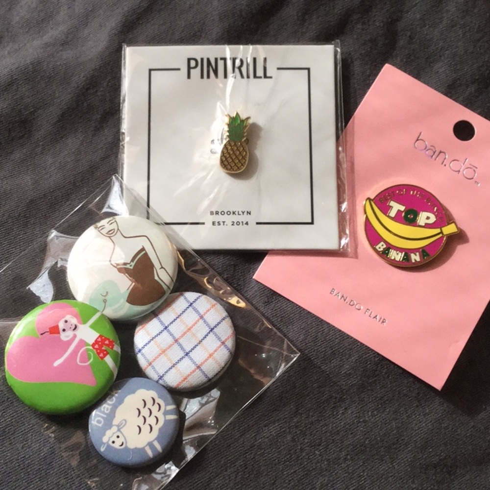 NWT 6 PC Button Pin Bundle Anthro Ban.do Pintrill